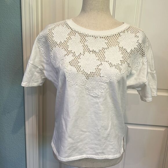 James Coviello white thick T-shirt with crochet front size extra small - Picture 6 of 11